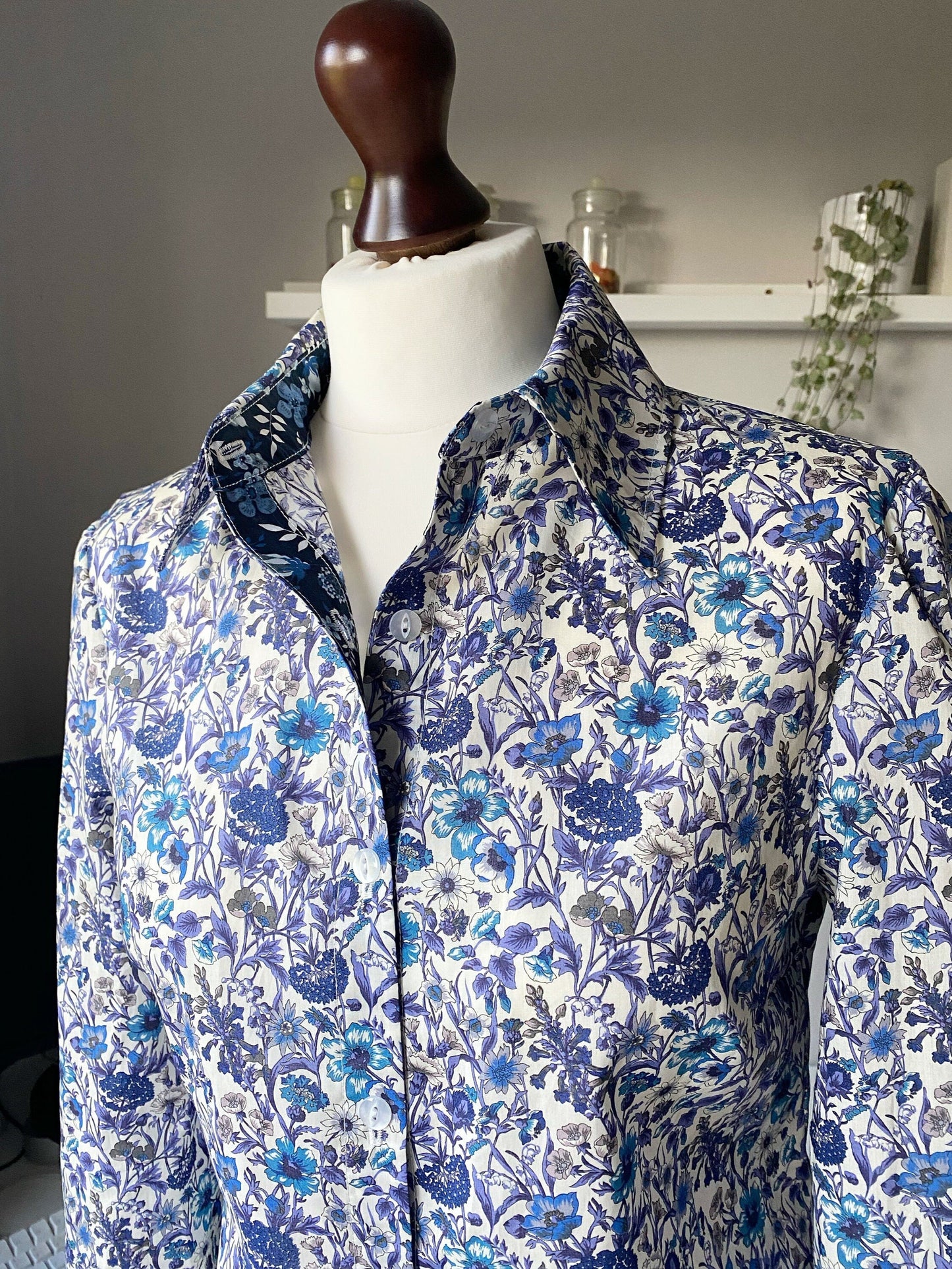 Laurel Blouse -Traditional Blouse - Liberty of London floral print long sleeve with Pointed Collar button down front shirt Laurel blouse - mixed print
