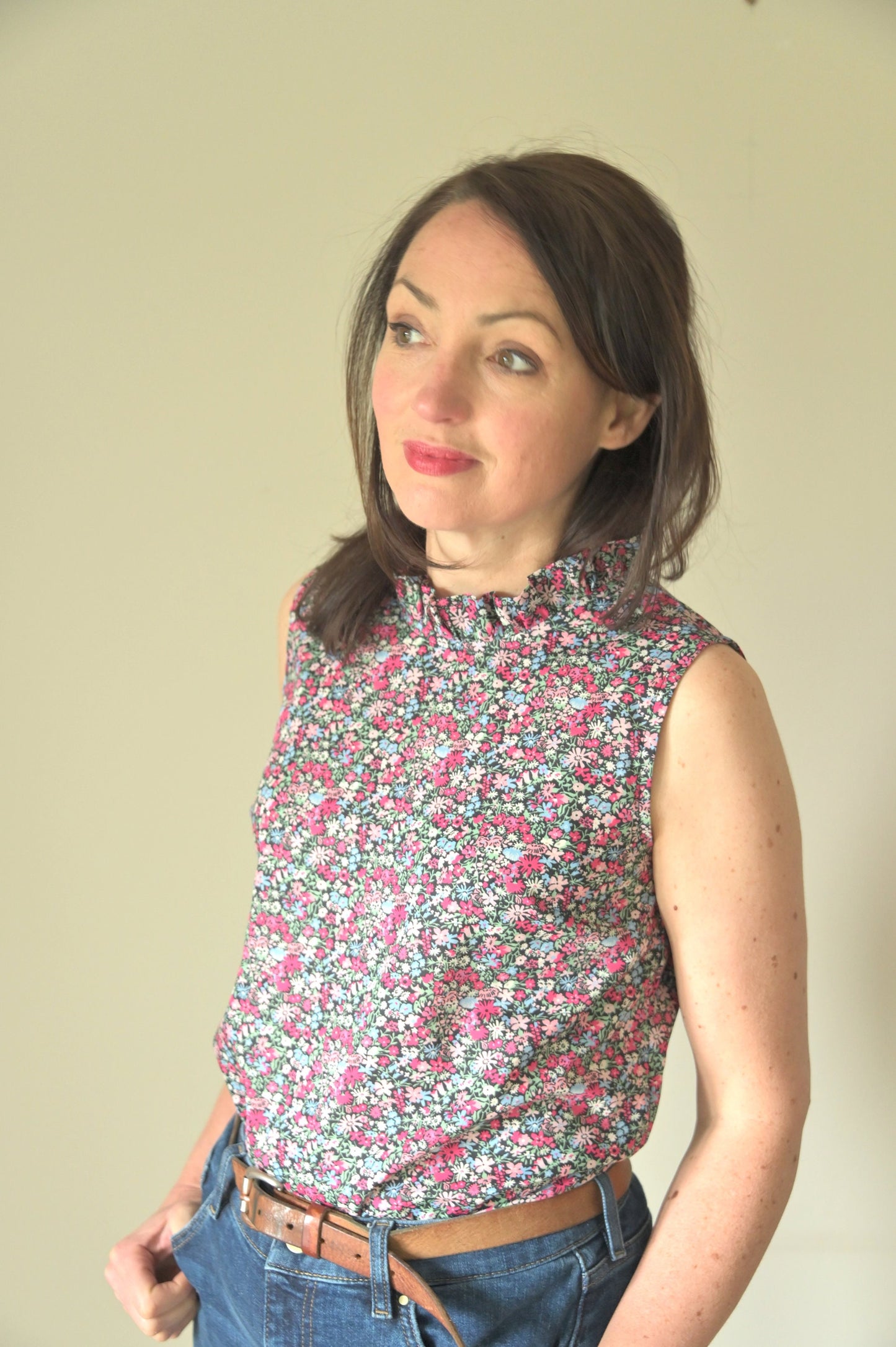 Wild Orchid Blouse - Sleeveless Floral Ruffle Collar blouse - Liberty of London print- Ditsy print top
