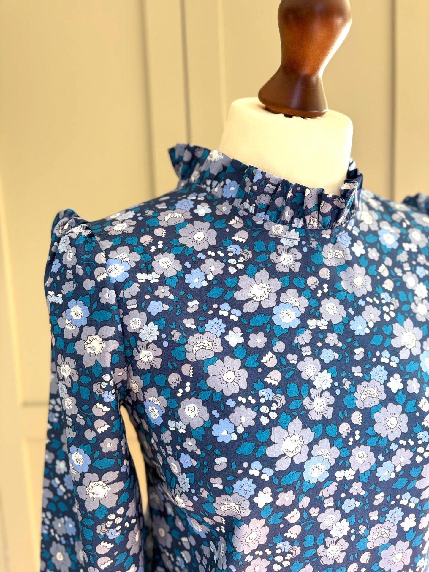 Willow Blouse - Liberty of London floral print ruffle Collar top with 3/4 ruffle sleeve - delicate frill layering
