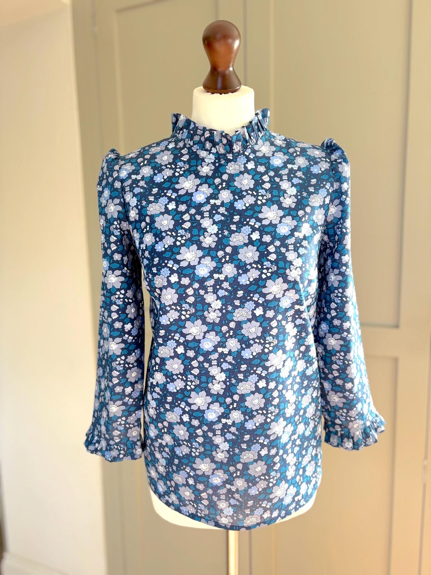 Willow Blouse - Liberty of London floral print ruffle Collar top with 3/4 ruffle sleeve - delicate frill layering