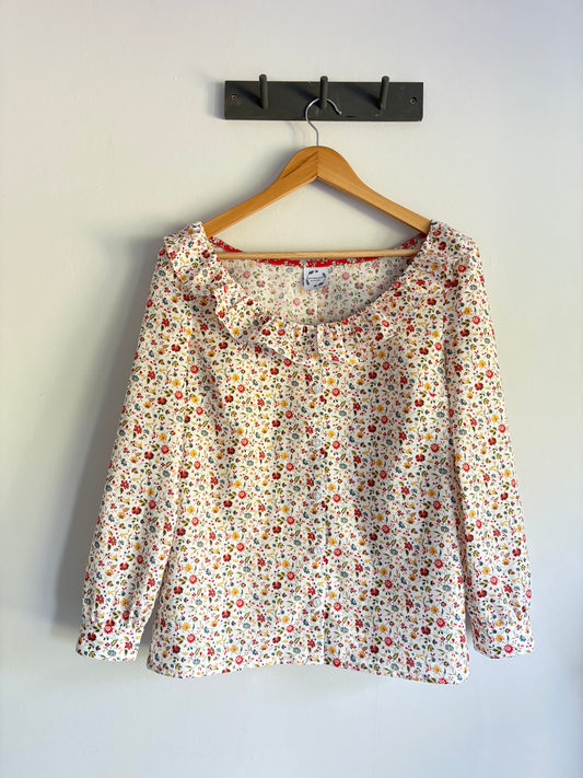 Peony ruffle neck blouse with Bracelet length sleeves