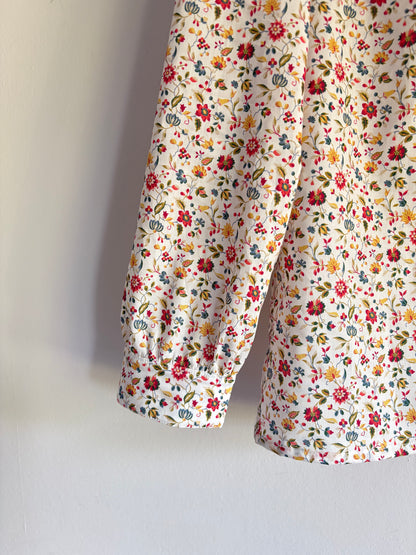 Liberty print ruffle neck blouse with Bracelet length sleeves Peony blouse