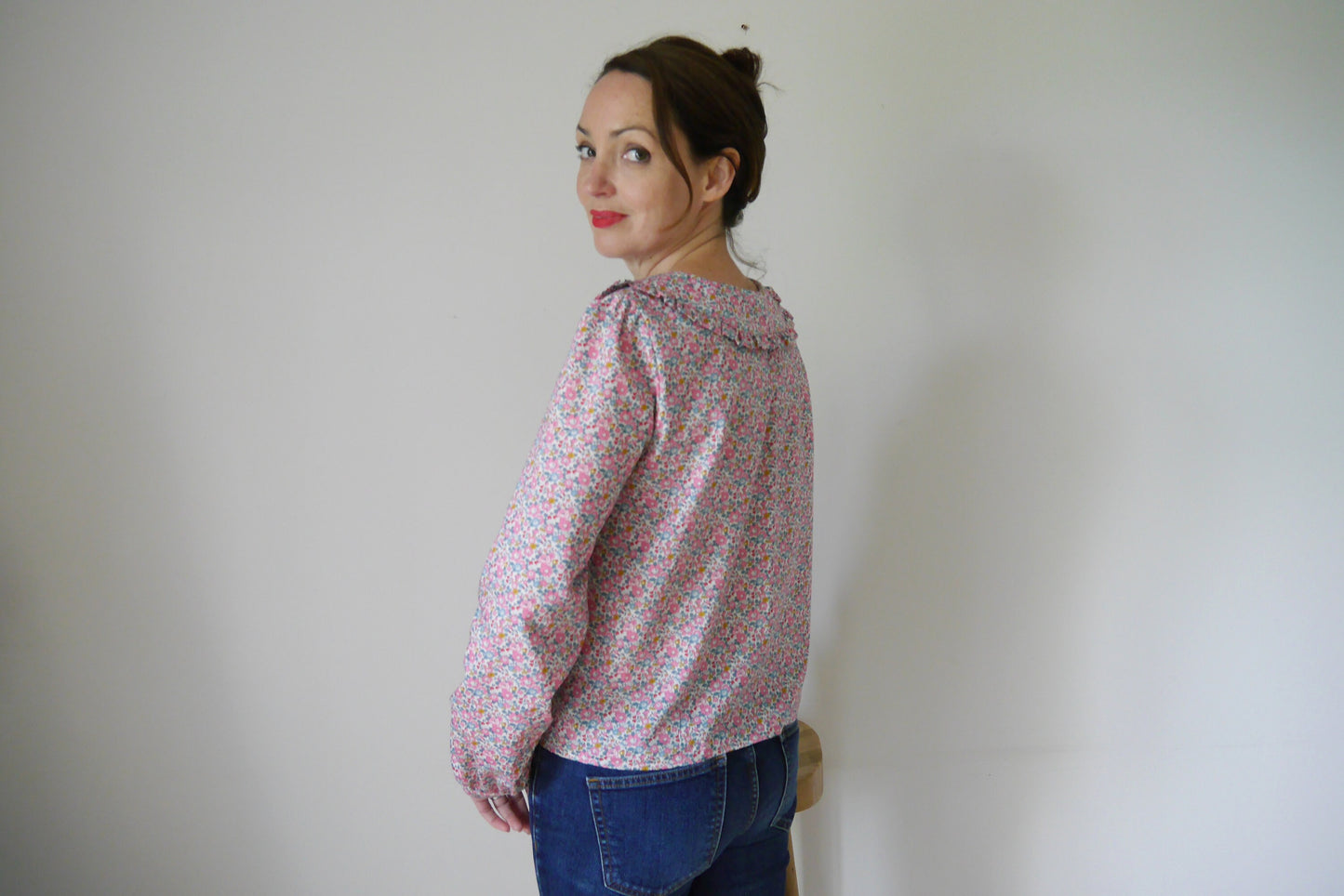 Ivy Blouse - Liberty of London print Long sleeve with wide Peter Pan Ruffle Collar button through front floral print Betsy Ann