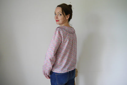 Ivy Blouse - Liberty of London print Long sleeve with wide Peter Pan Ruffle Collar button through front floral print Betsy Ann