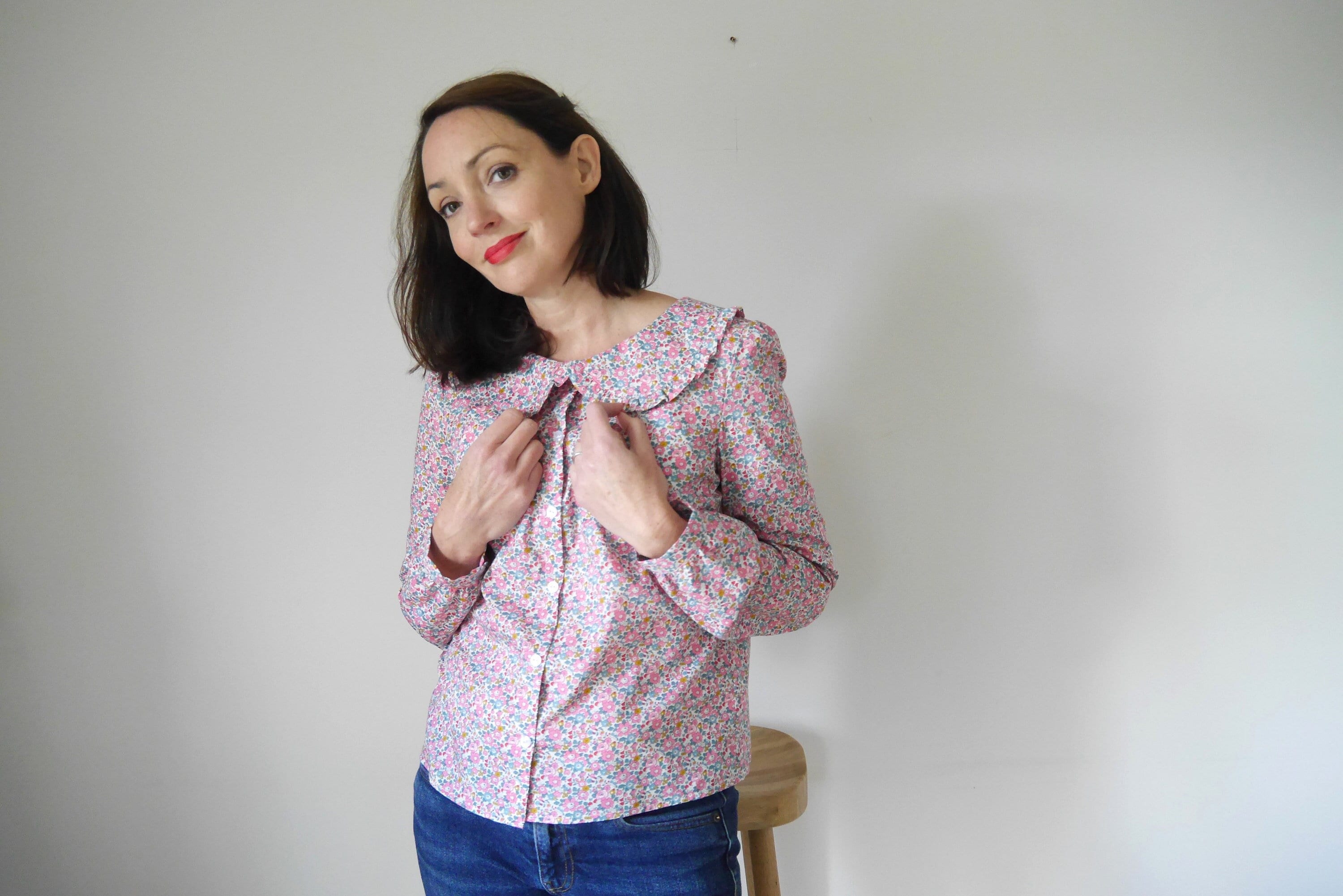 Ivy Blouse - Liberty of London print Long sleeve with wide Peter Pan Ruffle Collar button through front floral print Betsy Ann Fabric