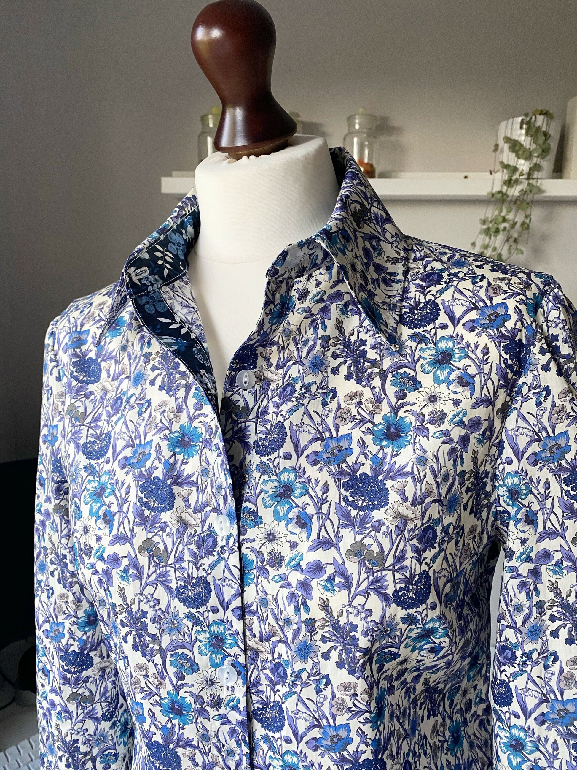 Laurel Blouse -Traditional Blouse - Liberty of London floral print long sleeve with Pointed Collar button down front shirt Laurel blouse - mixed print