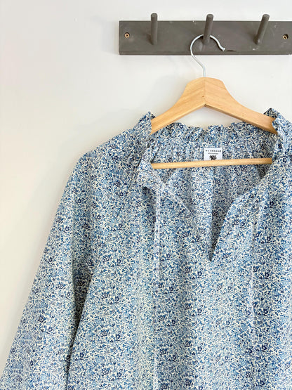 liberty print floral ruffle neck blouse 3/4 sleeves