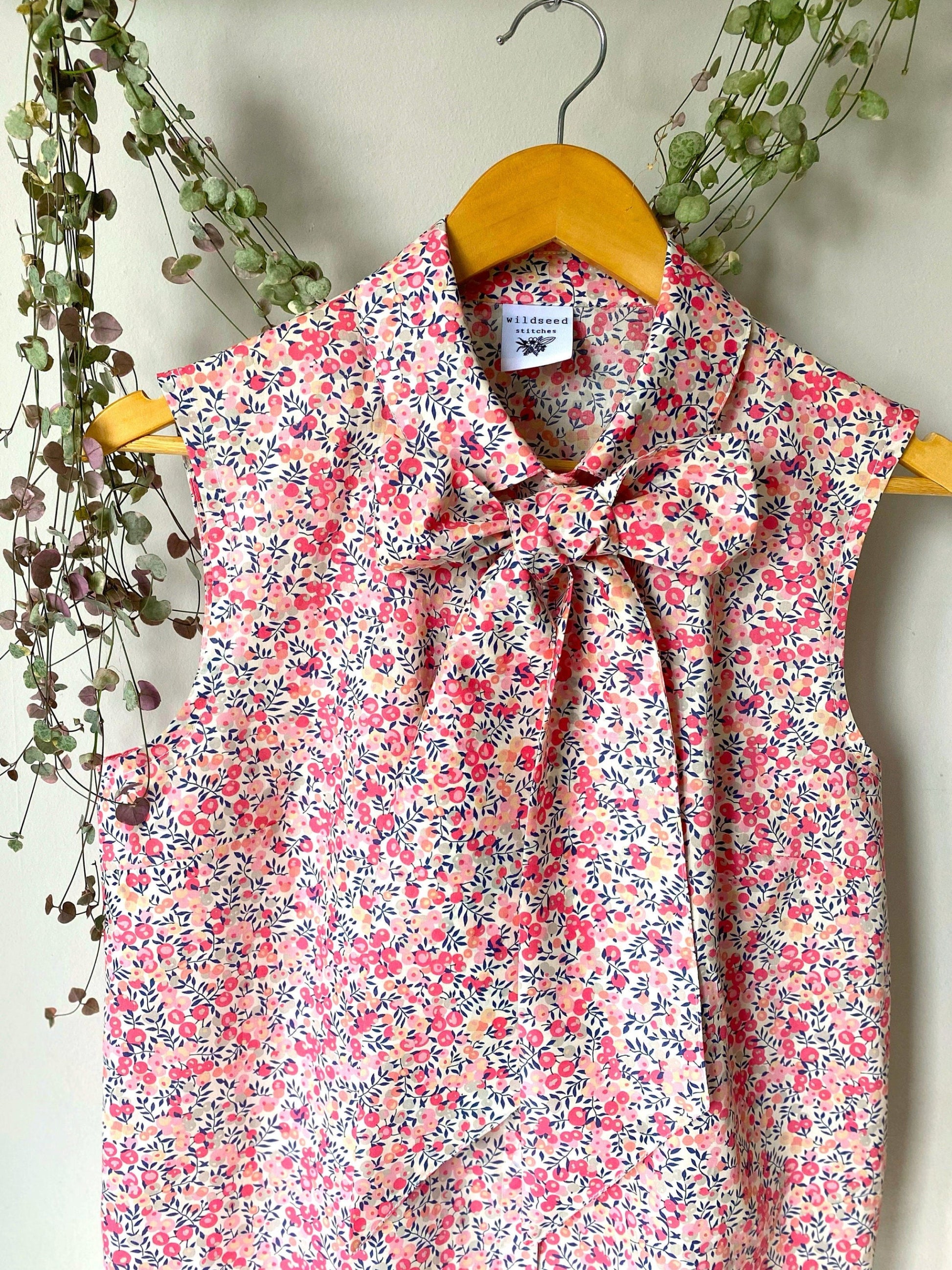Nettle Sleeveless Blouse - Liberty of London print sleeveless with Peter Pan Collar button through front vintage ditsy print shirt