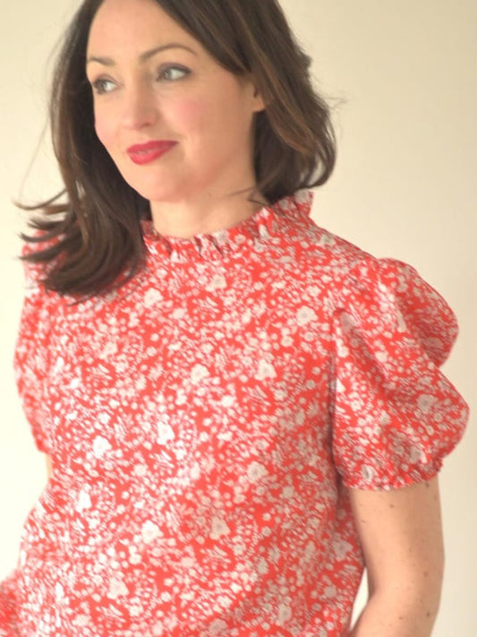 Poppy blouse - Short sleeve blouse- Liberty of London print cotton lawn with ruffle collar and puff sleeves