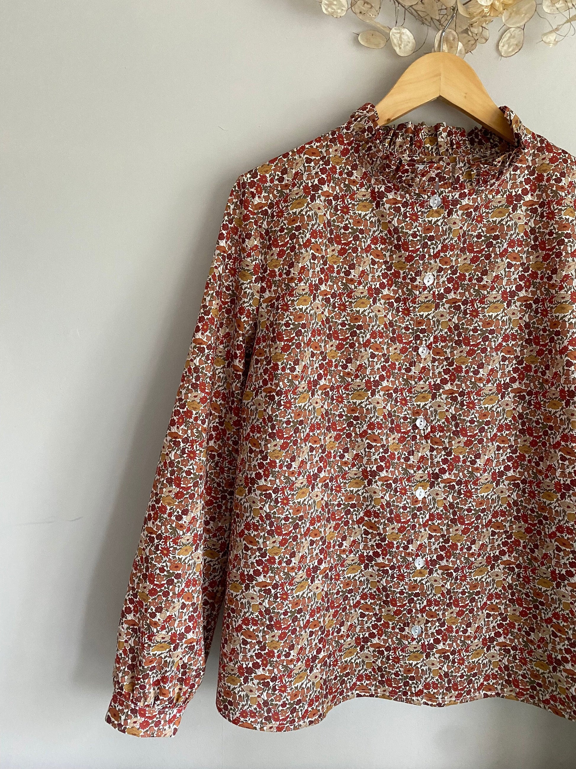 Long sleeve button through shirt with ruffle Collar Liberty of London Floral print