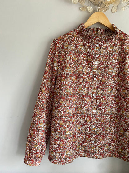 Long sleeve button through shirt with ruffle Collar Liberty of London Floral print