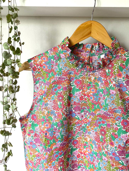 Wild Orchid Blouse - Sleeveless Floral Ruffle Collar blouse - Liberty of London print- Ditsy print top
