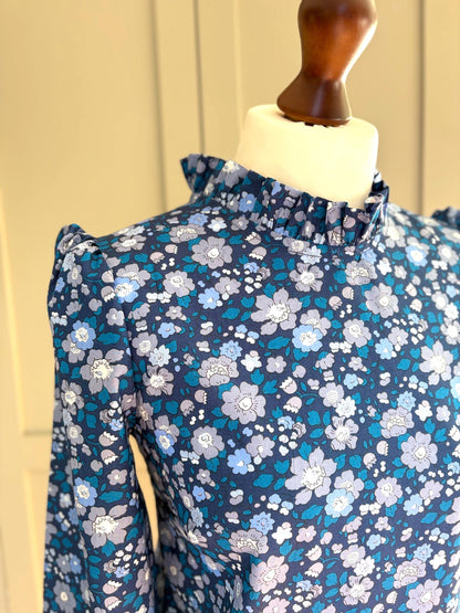 Willow Blouse - Liberty of London floral print ruffle Collar top with 3/4 ruffle sleeve - delicate frill layering