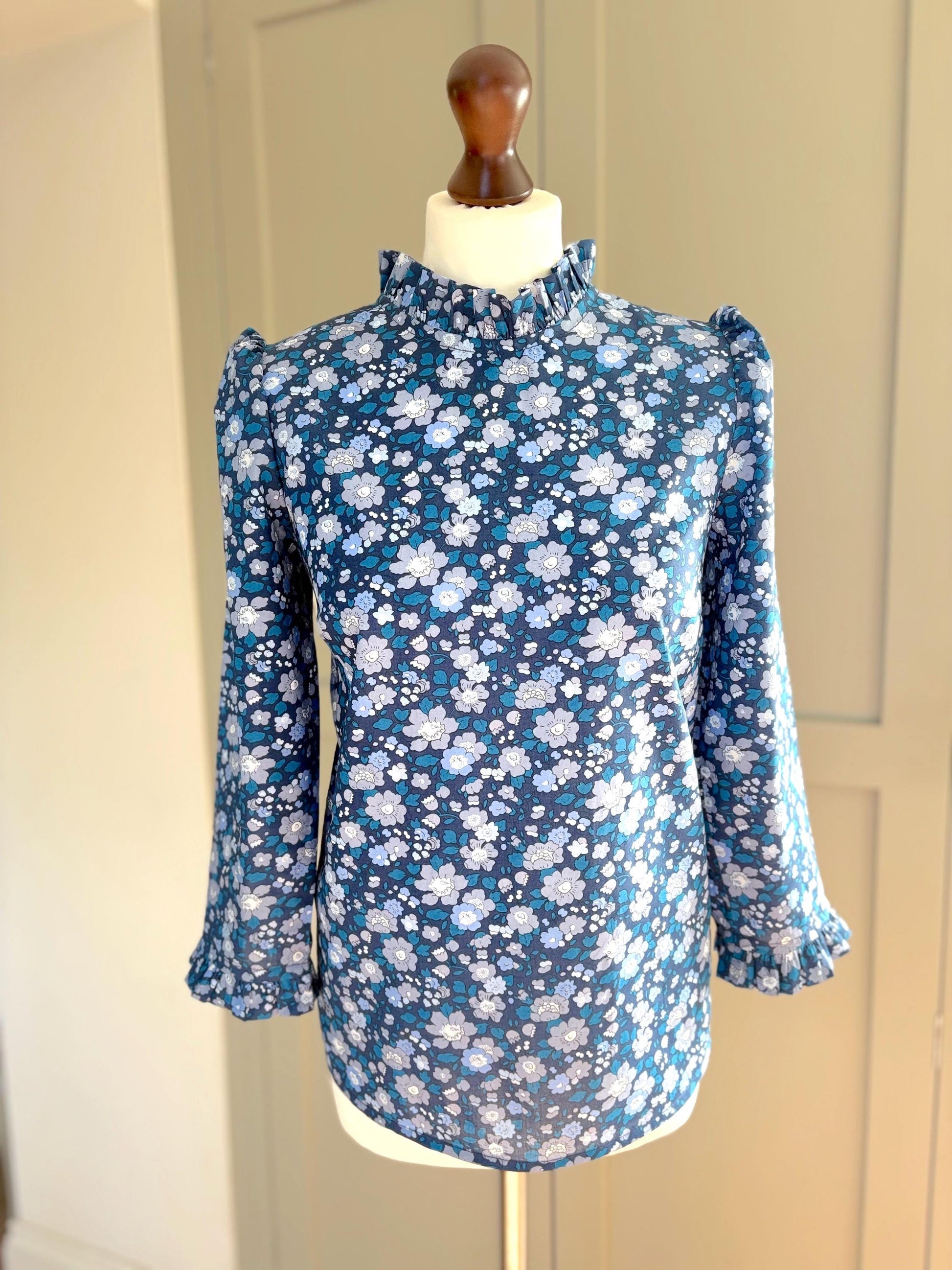 Willow Blouse - Liberty of London floral print ruffle Collar top with 3/4 ruffle sleeve - delicate frill layering