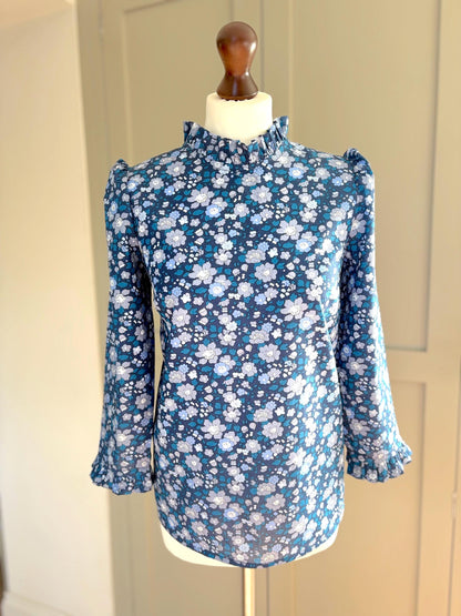 Willow Blouse - Liberty of London floral print ruffle Collar top with 3/4 ruffle sleeve - delicate frill layering