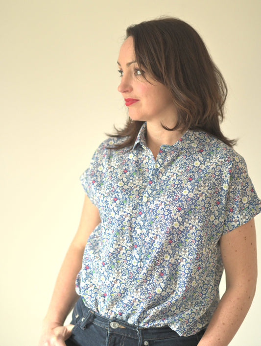 Clover blouse - Liberty of London print with 1/2 placket and Peter Pan collar