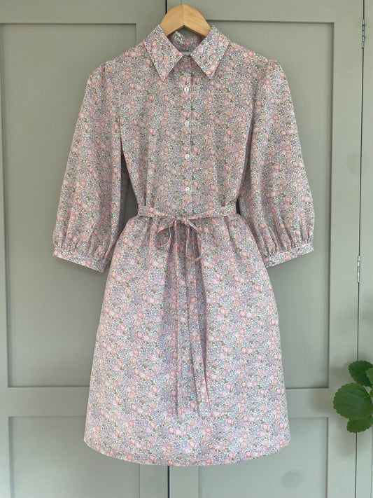 3/4 sleeve shirt Dress Liberty of London Print- button down floral dress with pockets